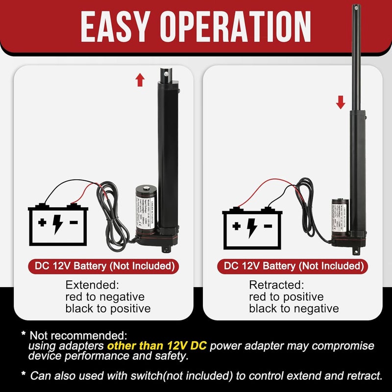 MYFULLY 12V Linear Actuator | 8" Stroke 202lbs/900N Load Heavy Duty Electric Actuator with Mounting Brackets for Solar Tracker, RV, Recliner, TV Lift, Auto Door Opener (8"/200MM Stroke Length) - Image 5